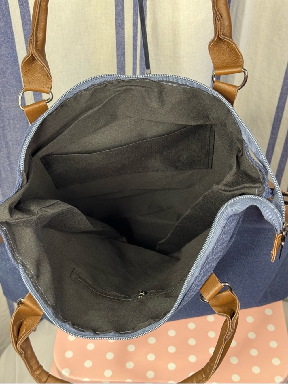 Paris Republique Large Canvas Stamped Messenger Bag with Vegan Leather Accents - Picture 6 of 11